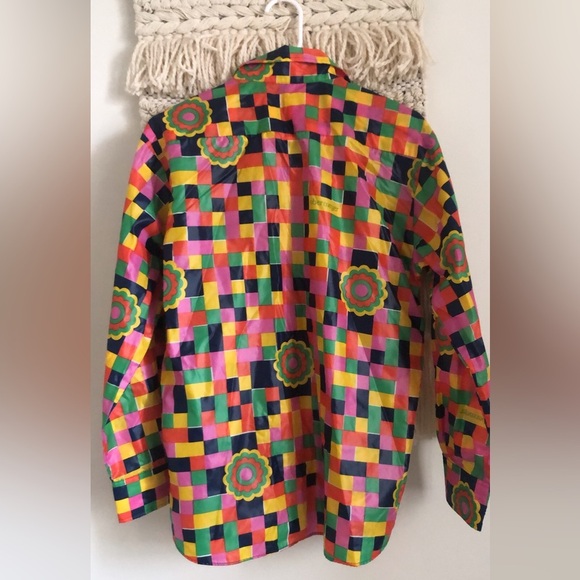 Obermeyer Vintage Wind Shirt Retro Groovy Floral Mod Check Large Rare - Picture 5 of 5